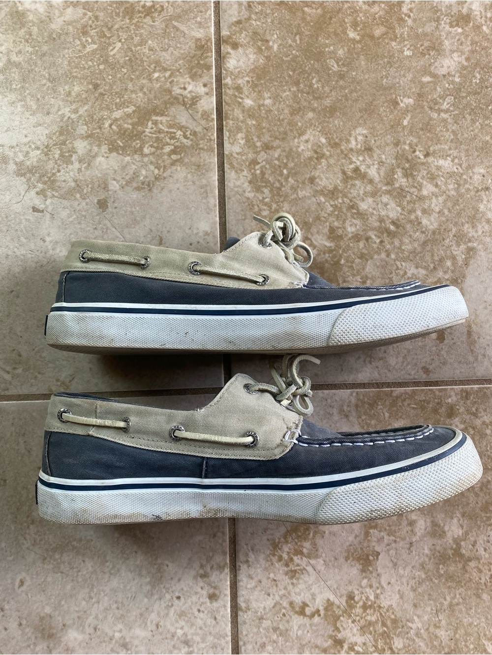 Sperry Men's Two-Tone Canvas Boat Shoes in Navy and Tan